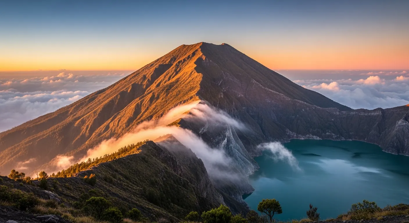 Mount Rinjani crater at sunrise, Lombok